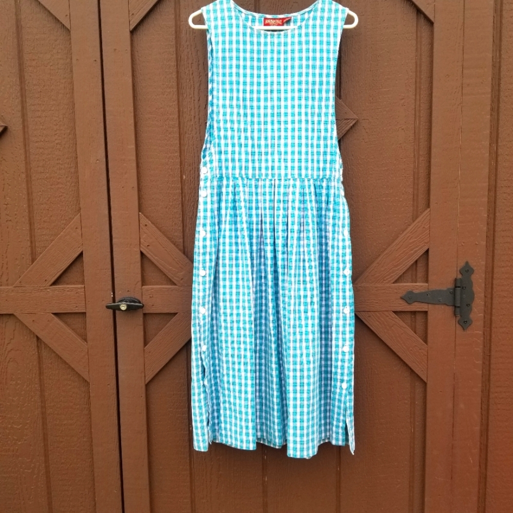 American Eagle Outfitters Jumper Dress Teal Tartan Plaid 90s-Y2k Sz Meduim